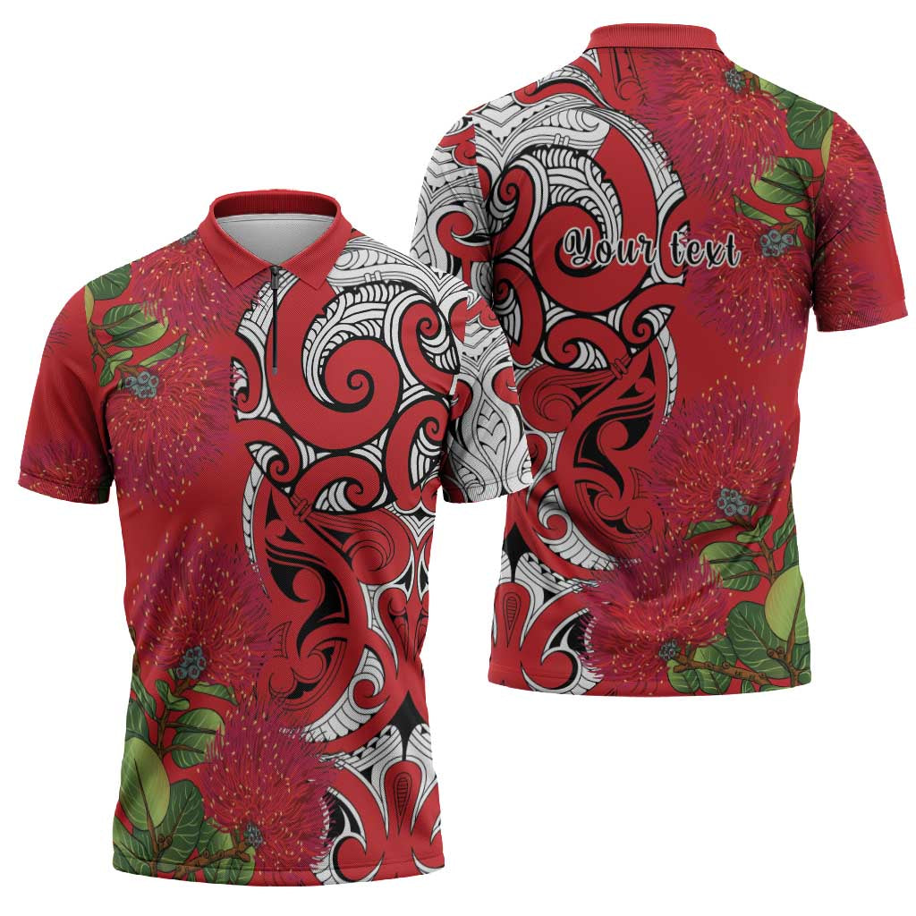 Personalised New Zealand Koru Pohutukawa Zipper Polo Shirt Meri Kirihimete Aroha for Christmas - Aussie Hoodie