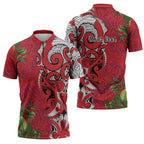 Personalised New Zealand Koru Pohutukawa Zipper Polo Shirt Meri Kirihimete Aroha for Christmas - Aussie Hoodie