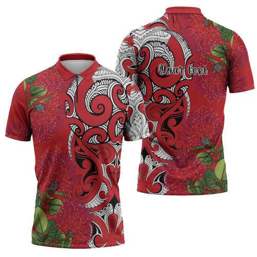 Personalised New Zealand Koru Pohutukawa Zipper Polo Shirt Meri Kirihimete Aroha for Christmas - Aussie Hoodie