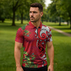 Personalised New Zealand Koru Pohutukawa Zipper Polo Shirt Meri Kirihimete Aroha for Christmas - Aussie Hoodie