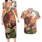Aboriginal-Islanders NAIDOC Week Personalised Couples Matching Long Sleeve Bodycon Dress and Hawaiian Shirt Aboriginal Indigenous Art