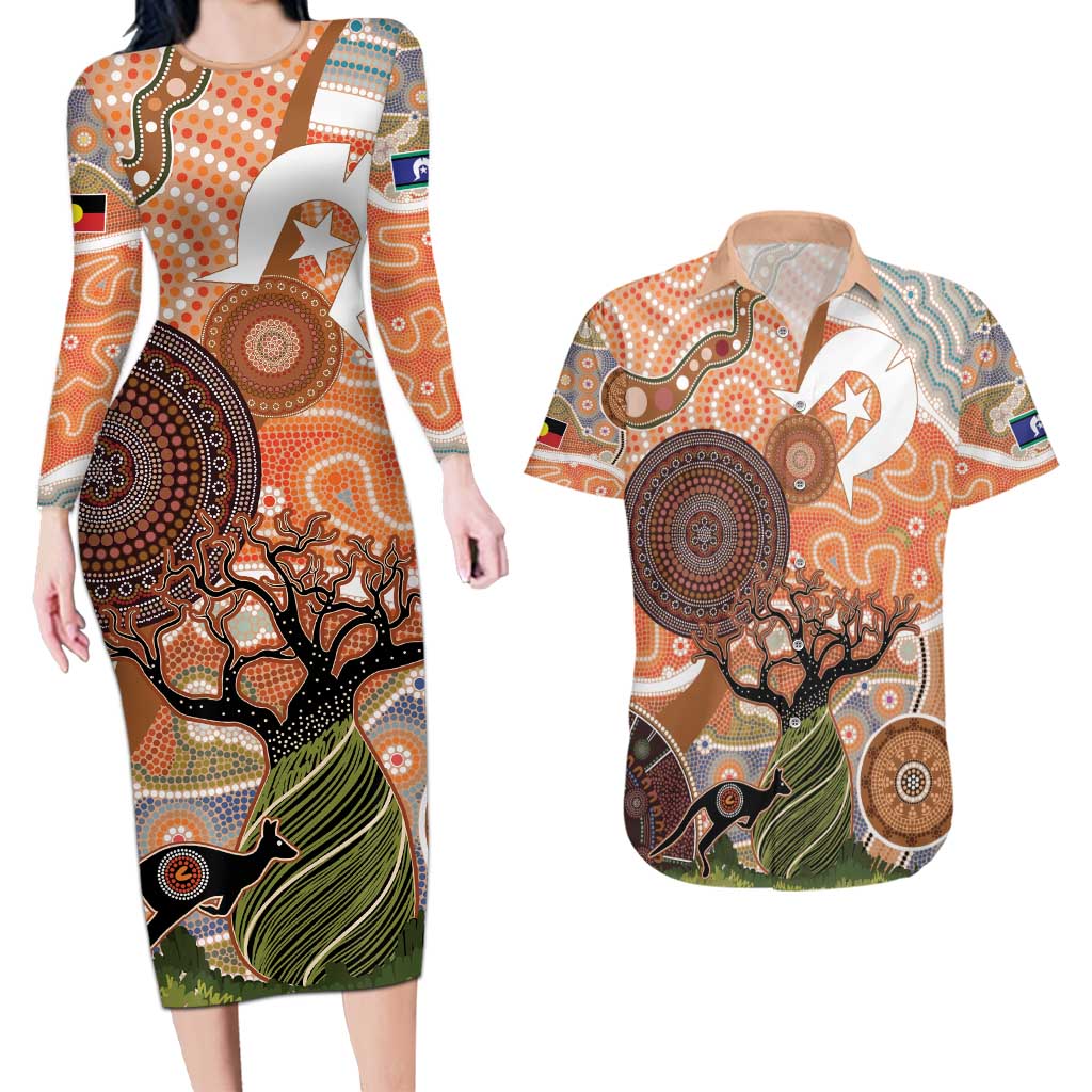 Aboriginal-Islanders NAIDOC Week Personalised Couples Matching Long Sleeve Bodycon Dress and Hawaiian Shirt Aboriginal Indigenous Art