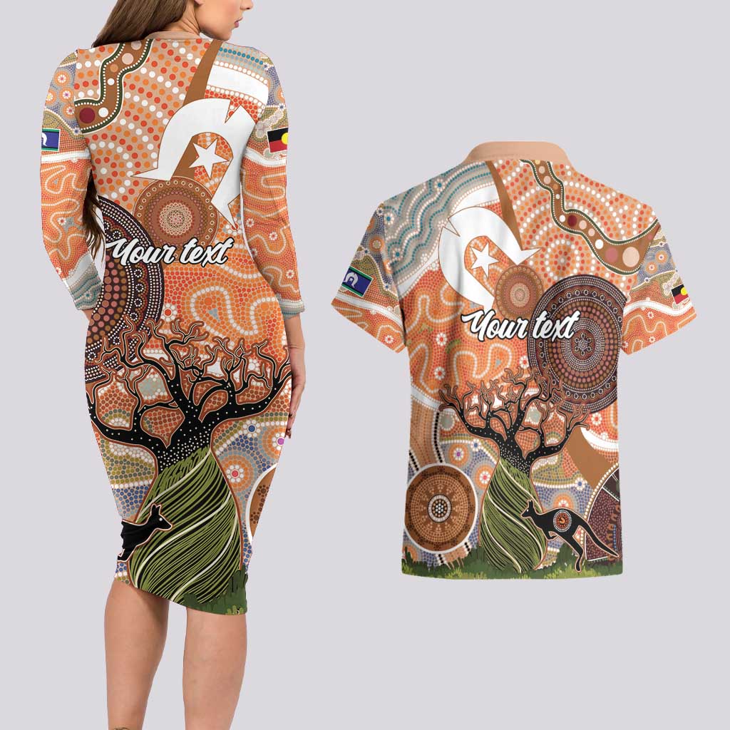 Aboriginal-Islanders NAIDOC Week Personalised Couples Matching Long Sleeve Bodycon Dress and Hawaiian Shirt Aboriginal Indigenous Art