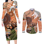 Aboriginal-Islanders NAIDOC Week Personalised Couples Matching Long Sleeve Bodycon Dress and Long Sleeve Button Shirt Aboriginal Indigenous Art