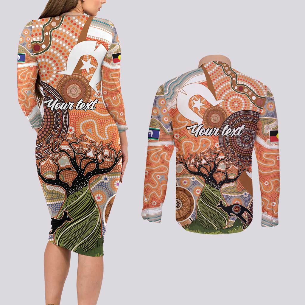 Aboriginal-Islanders NAIDOC Week Personalised Couples Matching Long Sleeve Bodycon Dress and Long Sleeve Button Shirt Aboriginal Indigenous Art