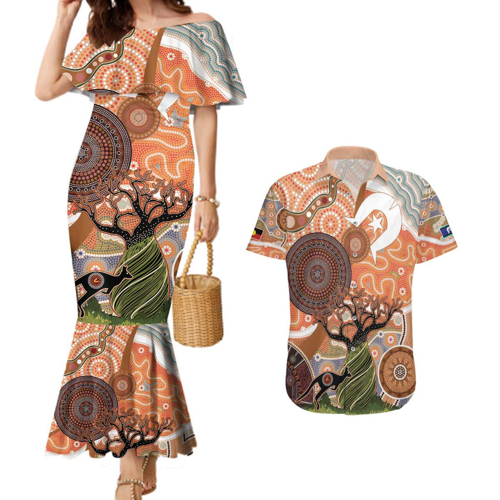 Aboriginal-Islanders NAIDOC Week Personalised Couples Matching Mermaid Dress and Hawaiian Shirt Aboriginal Indigenous Art