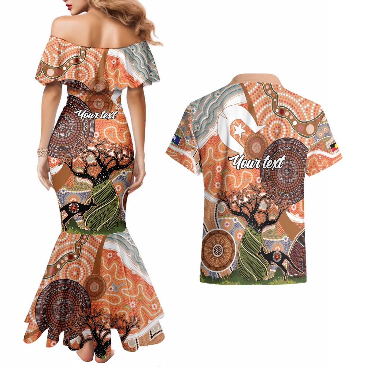 Aboriginal-Islanders NAIDOC Week Personalised Couples Matching Mermaid Dress and Hawaiian Shirt Aboriginal Indigenous Art