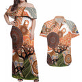 Aboriginal-Islanders NAIDOC Week Personalised Couples Matching Off Shoulder Maxi Dress and Hawaiian Shirt Aboriginal Indigenous Art