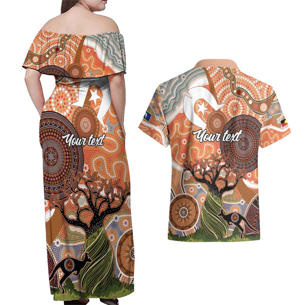 Aboriginal-Islanders NAIDOC Week Personalised Couples Matching Off Shoulder Maxi Dress and Hawaiian Shirt Aboriginal Indigenous Art