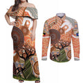 Aboriginal-Islanders NAIDOC Week Personalised Couples Matching Off Shoulder Maxi Dress and Long Sleeve Button Shirt Aboriginal Indigenous Art