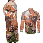 Aboriginal-Islanders NAIDOC Week Personalised Couples Matching Off Shoulder Maxi Dress and Long Sleeve Button Shirt Aboriginal Indigenous Art