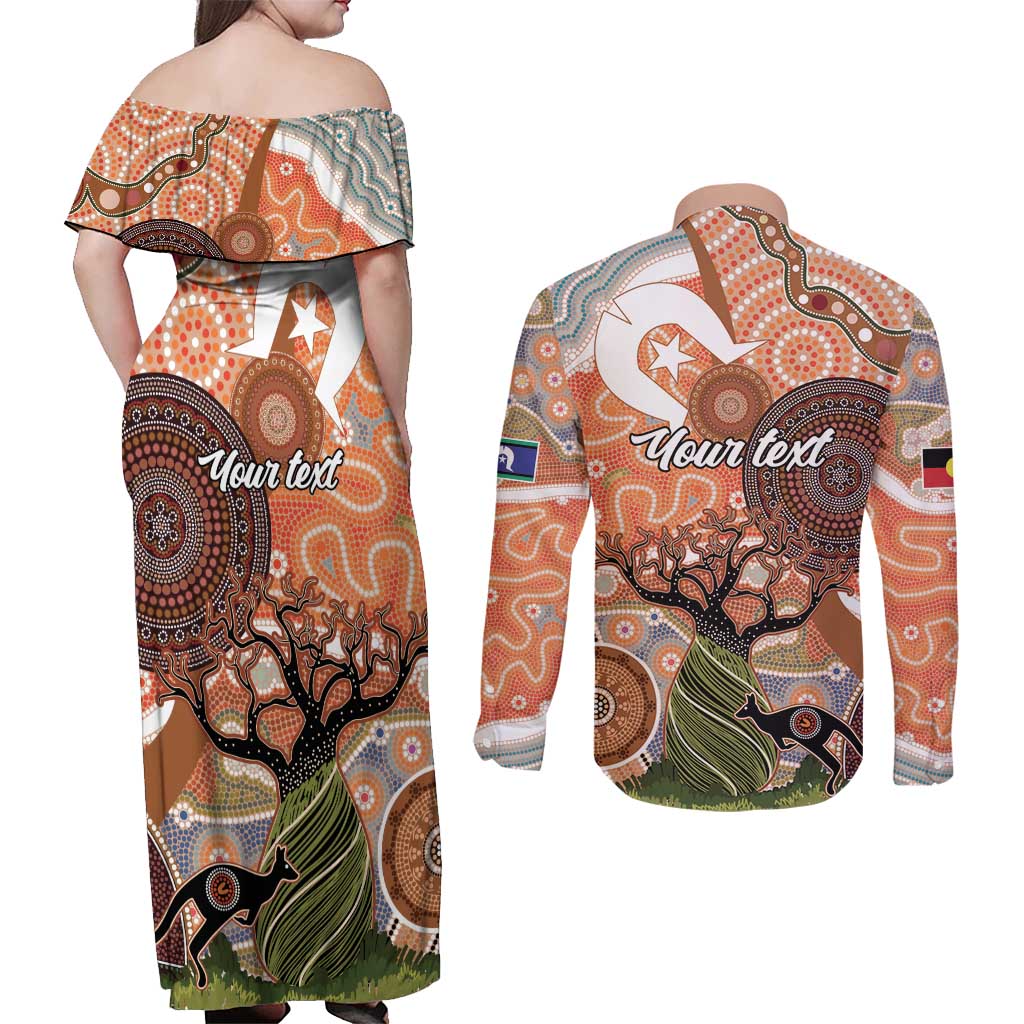 Aboriginal-Islanders NAIDOC Week Personalised Couples Matching Off Shoulder Maxi Dress and Long Sleeve Button Shirt Aboriginal Indigenous Art