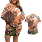 Aboriginal-Islanders NAIDOC Week Personalised Couples Matching Off Shoulder Short Dress and Hawaiian Shirt Aboriginal Indigenous Art