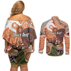 Aboriginal-Islanders NAIDOC Week Personalised Couples Matching Off Shoulder Short Dress and Long Sleeve Button Shirt Aboriginal Indigenous Art