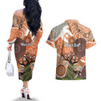Aboriginal-Islanders NAIDOC Week Personalised Couples Matching Off The Shoulder Long Sleeve Dress and Hawaiian Shirt Aboriginal Indigenous Art