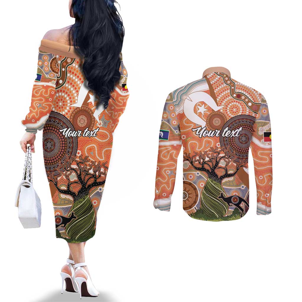 Aboriginal-Islanders NAIDOC Week Personalised Couples Matching Off The Shoulder Long Sleeve Dress and Long Sleeve Button Shirt Aboriginal Indigenous Art