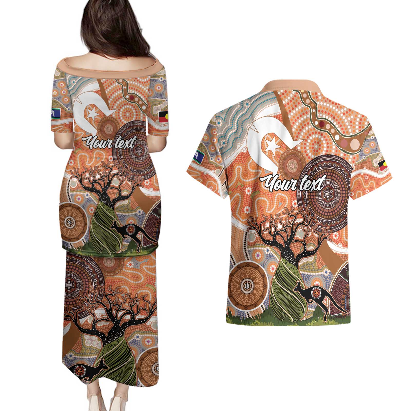 Aboriginal-Islanders NAIDOC Week Personalised Couples Matching Puletasi and Hawaiian Shirt Aboriginal Indigenous Art