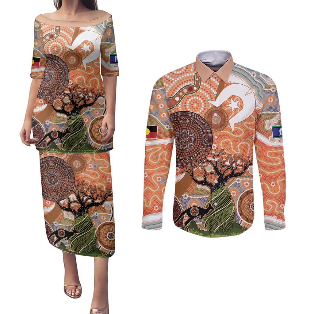 Aboriginal-Islanders NAIDOC Week Personalised Couples Matching Puletasi and Long Sleeve Button Shirt Aboriginal Indigenous Art