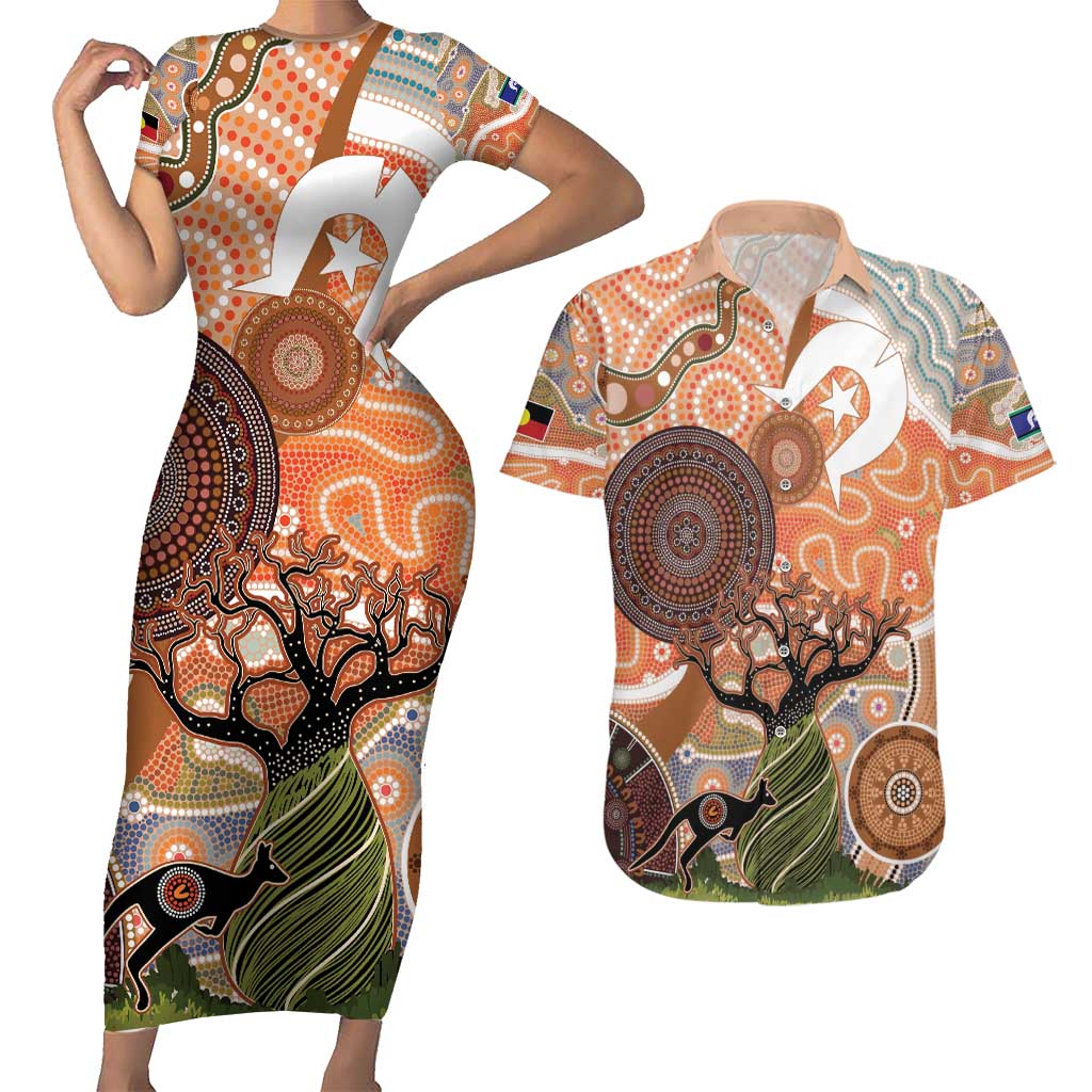 Aboriginal-Islanders NAIDOC Week Personalised Couples Matching Short Sleeve Bodycon Dress and Hawaiian Shirt Aboriginal Indigenous Art