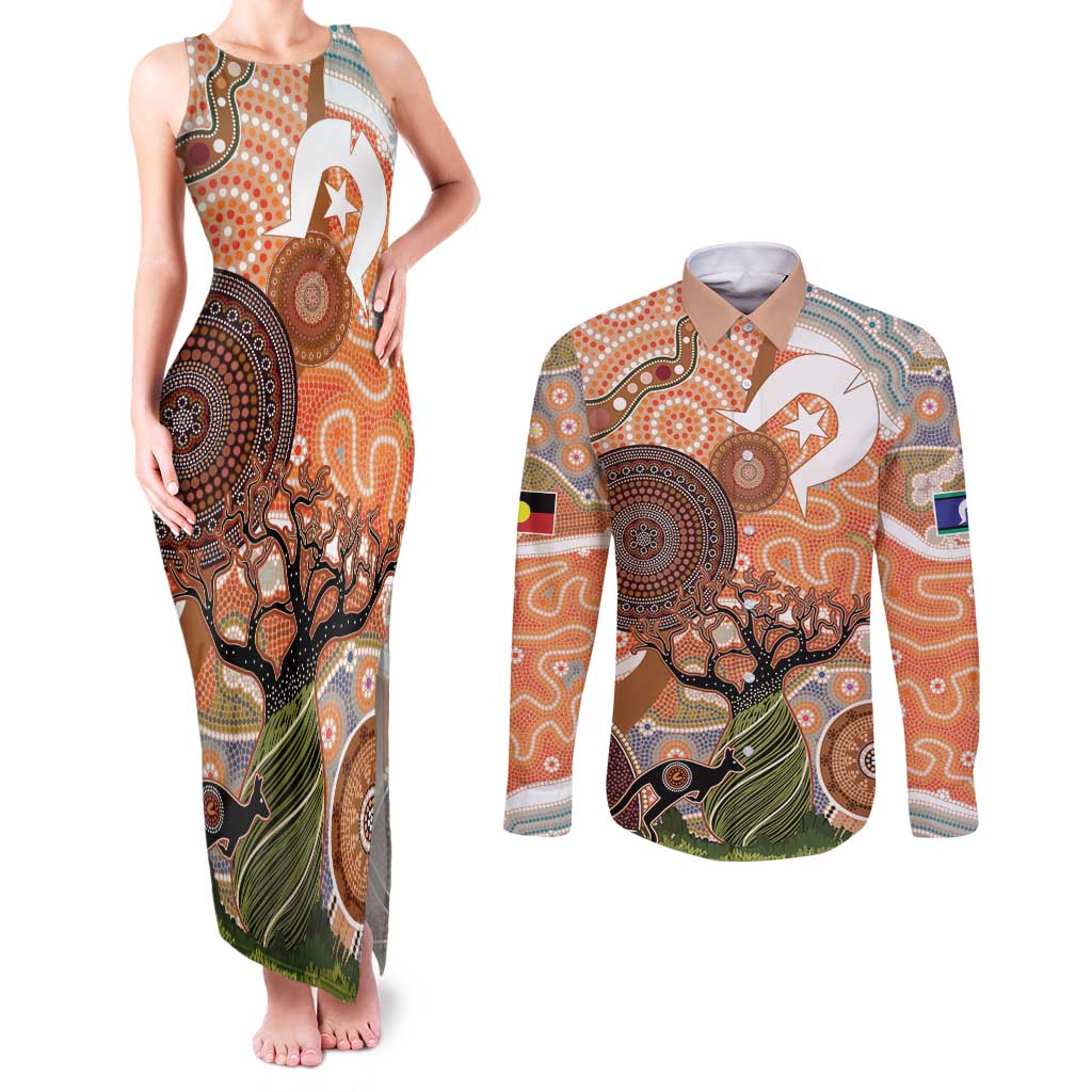 Aboriginal-Islanders NAIDOC Week Personalised Couples Matching Tank Maxi Dress and Long Sleeve Button Shirt Aboriginal Indigenous Art