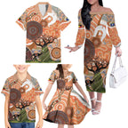 Aboriginal-Islanders NAIDOC Week Personalised Family Matching Off The Shoulder Long Sleeve Dress and Hawaiian Shirt Aboriginal Indigenous Art