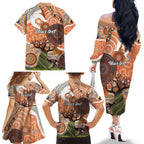 Aboriginal-Islanders NAIDOC Week Personalised Family Matching Off The Shoulder Long Sleeve Dress and Hawaiian Shirt Aboriginal Indigenous Art