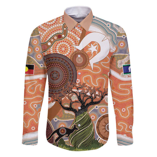 Aboriginal-Islanders NAIDOC Week Personalised Family Matching Off The Shoulder Long Sleeve Dress and Hawaiian Shirt Aboriginal Indigenous Art