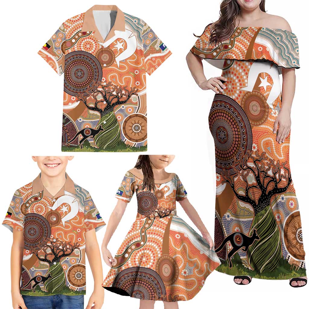 Aboriginal-Islanders NAIDOC Week Personalised Family Matching Off Shoulder Maxi Dress and Hawaiian Shirt Aboriginal Indigenous Art