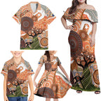 Aboriginal-Islanders NAIDOC Week Personalised Family Matching Off Shoulder Maxi Dress and Hawaiian Shirt Aboriginal Indigenous Art