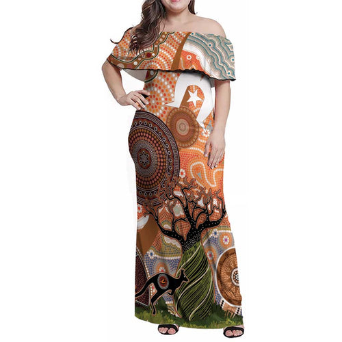 Aboriginal-Islanders NAIDOC Week Personalised Family Matching Off Shoulder Maxi Dress and Hawaiian Shirt Aboriginal Indigenous Art