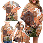 Aboriginal-Islanders NAIDOC Week Personalised Family Matching Off Shoulder Short Dress and Hawaiian Shirt Aboriginal Indigenous Art