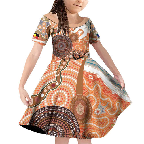Aboriginal-Islanders NAIDOC Week Personalised Family Matching Off Shoulder Short Dress and Hawaiian Shirt Aboriginal Indigenous Art