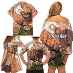 Aboriginal-Islanders NAIDOC Week Personalised Family Matching Off Shoulder Short Dress and Hawaiian Shirt Aboriginal Indigenous Art