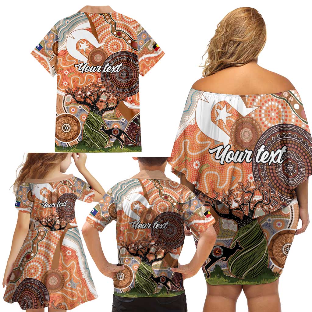 Aboriginal-Islanders NAIDOC Week Personalised Family Matching Off Shoulder Short Dress and Hawaiian Shirt Aboriginal Indigenous Art