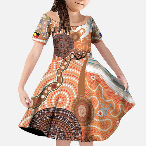 Aboriginal-Islanders NAIDOC Week Personalised Kid Short Sleeve Dress Aboriginal Indigenous Art