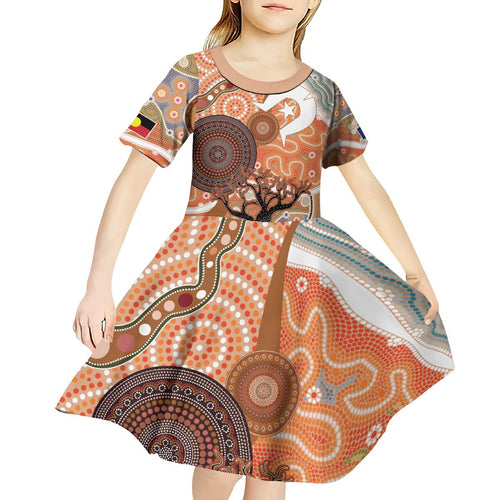Aboriginal-Islanders NAIDOC Week Personalised Kid Short Sleeve Dress Aboriginal Indigenous Art