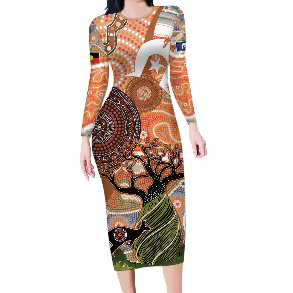 Aboriginal-Islanders NAIDOC Week Personalised Long Sleeve Bodycon Dress Aboriginal Indigenous Art