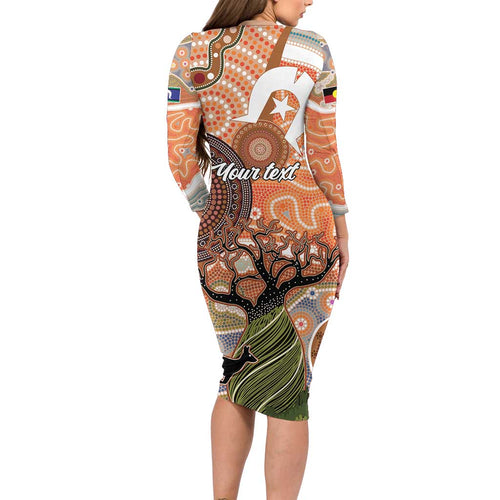Aboriginal-Islanders NAIDOC Week Personalised Long Sleeve Bodycon Dress Aboriginal Indigenous Art