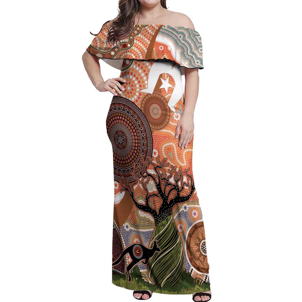 Aboriginal-Islanders NAIDOC Week Personalised Off Shoulder Maxi Dress Aboriginal Indigenous Art