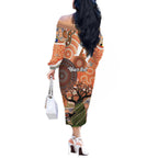 Aboriginal-Islanders NAIDOC Week Personalised Off The Shoulder Long Sleeve Dress Aboriginal Indigenous Art