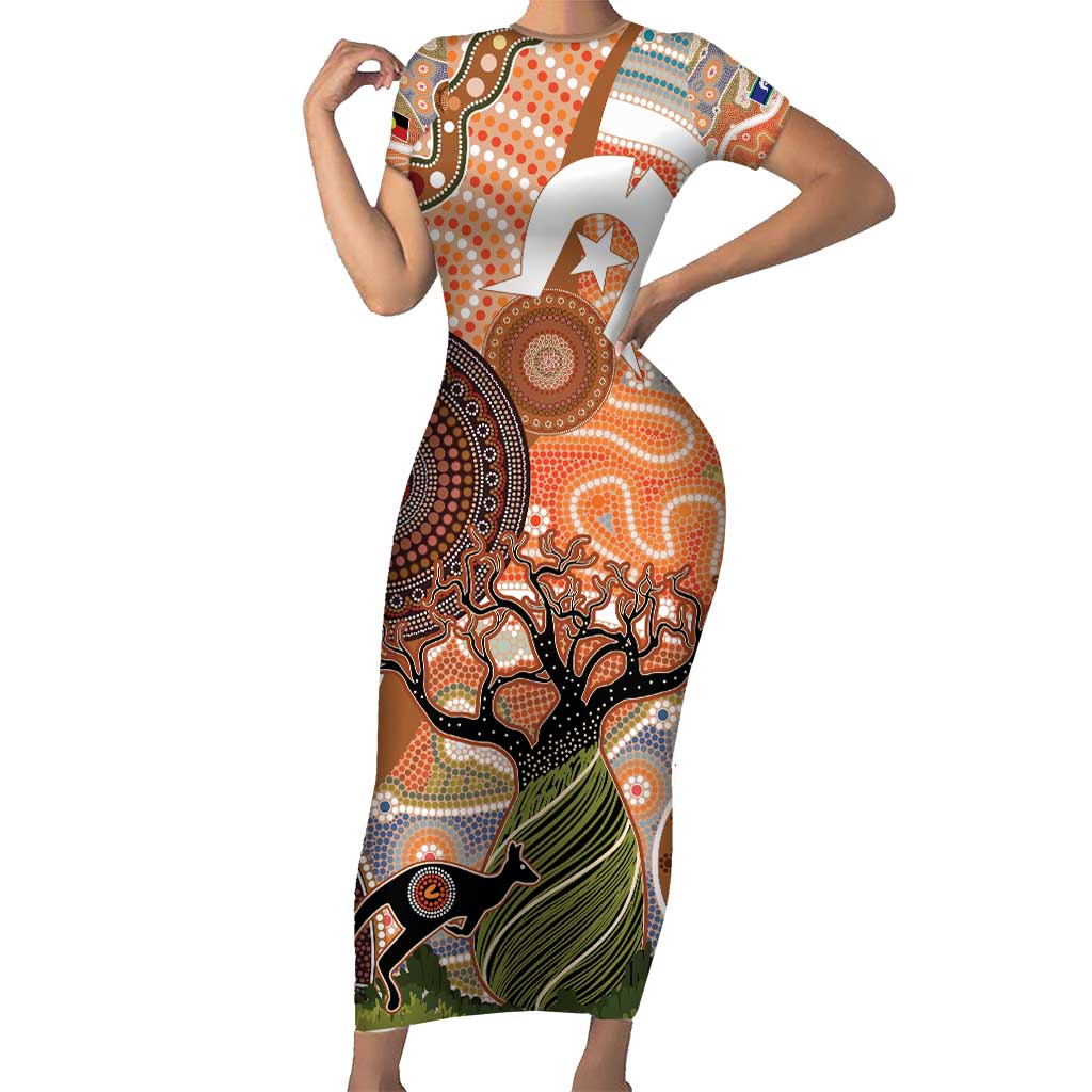 Aboriginal-Islanders NAIDOC Week Personalised Short Sleeve Bodycon Dress Aboriginal Indigenous Art