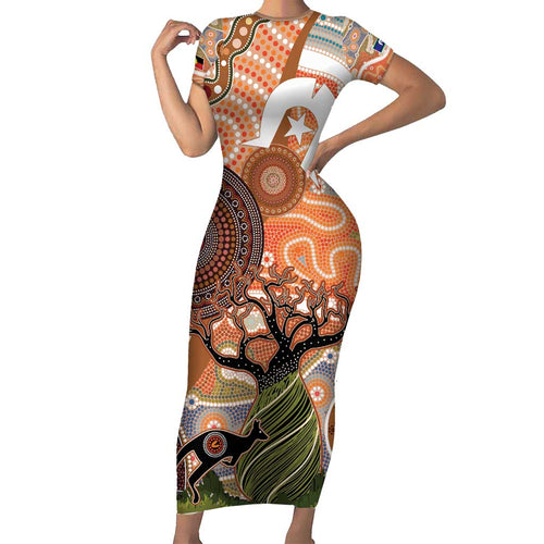 Aboriginal-Islanders NAIDOC Week Personalised Short Sleeve Bodycon Dress Aboriginal Indigenous Art