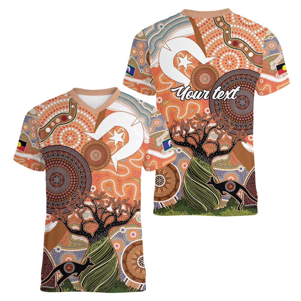 Aboriginal-Islanders NAIDOC Week Personalised Women V-Neck T-Shirt Aboriginal Indigenous Art