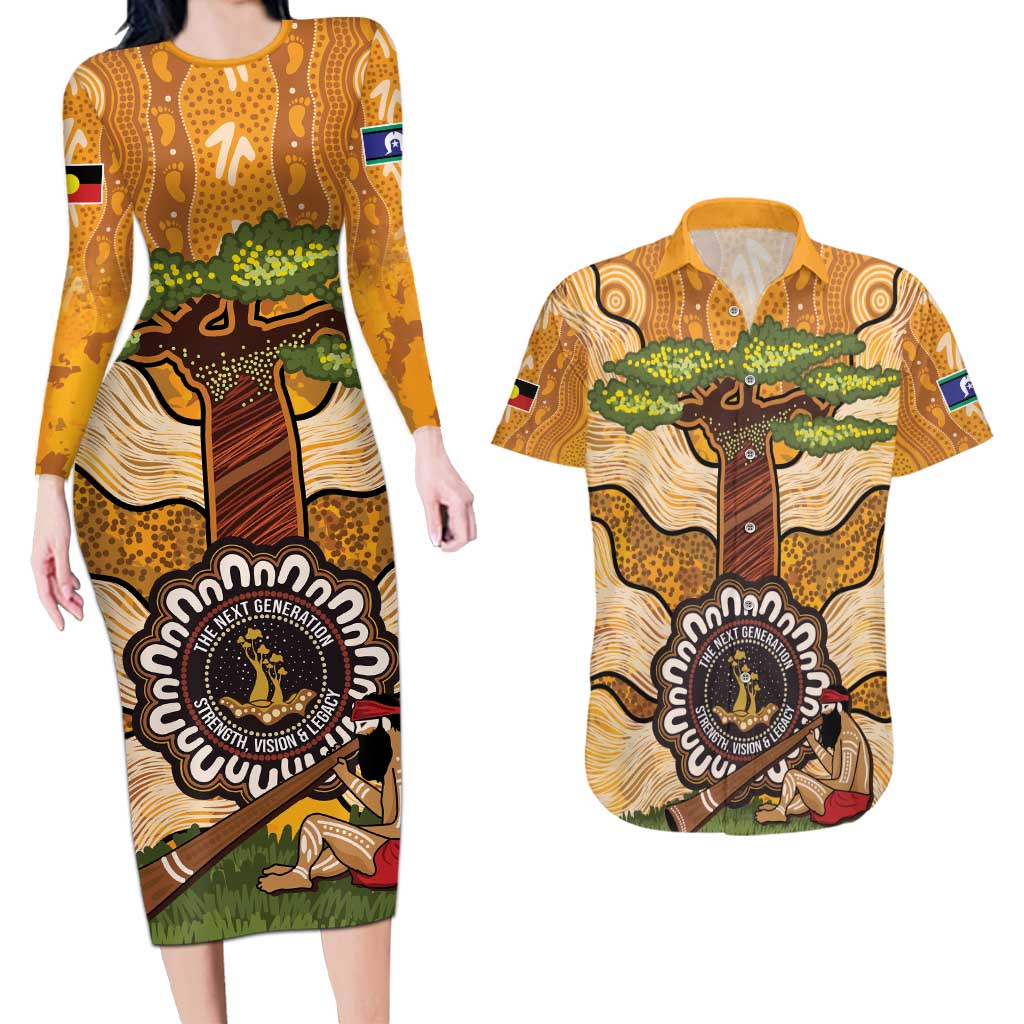 Aboriginal-Islanders NAIDOC Week Personalised Couples Matching Long Sleeve Bodycon Dress and Hawaiian Shirt Boab Tree Indigenous Art
