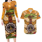Aboriginal-Islanders NAIDOC Week Personalised Couples Matching Long Sleeve Bodycon Dress and Hawaiian Shirt Boab Tree Indigenous Art