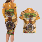 Aboriginal-Islanders NAIDOC Week Personalised Couples Matching Long Sleeve Bodycon Dress and Hawaiian Shirt Boab Tree Indigenous Art