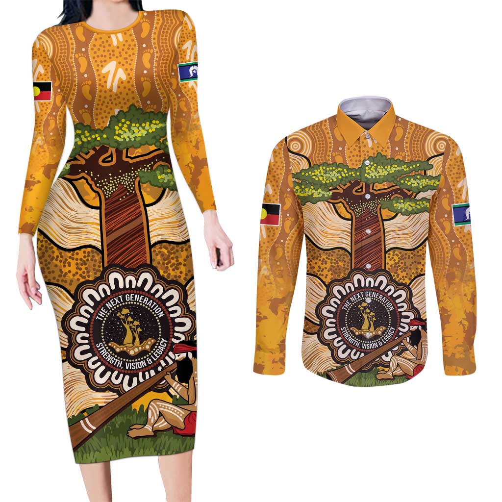 Aboriginal-Islanders NAIDOC Week Personalised Couples Matching Long Sleeve Bodycon Dress and Long Sleeve Button Shirt Boab Tree Indigenous Art