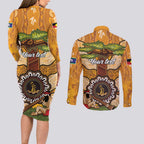 Aboriginal-Islanders NAIDOC Week Personalised Couples Matching Long Sleeve Bodycon Dress and Long Sleeve Button Shirt Boab Tree Indigenous Art