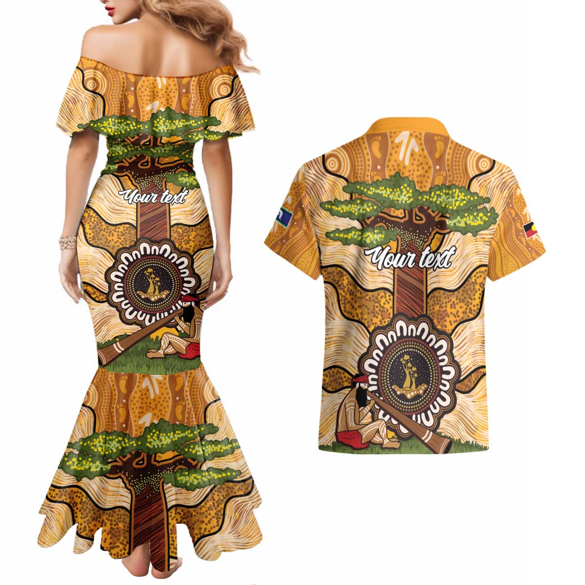 Aboriginal-Islanders NAIDOC Week Personalised Couples Matching Mermaid Dress and Hawaiian Shirt Boab Tree Indigenous Art