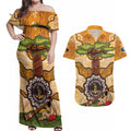Aboriginal-Islanders NAIDOC Week Personalised Couples Matching Off Shoulder Maxi Dress and Hawaiian Shirt Boab Tree Indigenous Art